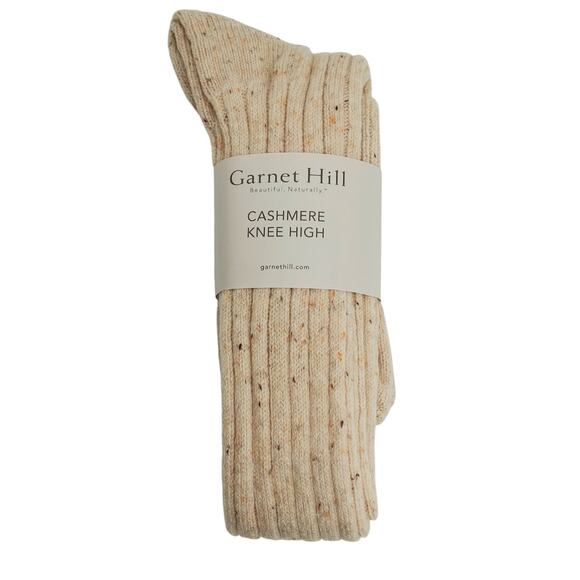 Soft Ribbed 82% Cashmere Knee High Socks 9-11 Warm Cozy Garnet Hill Tan Donegal - Picture 1 of 5